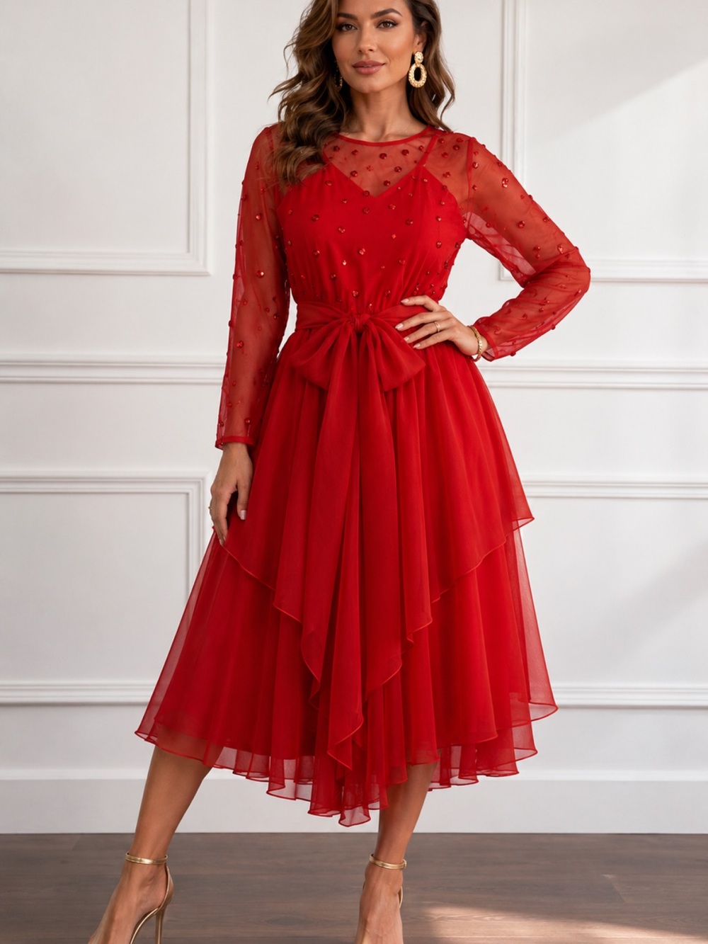 Vintage Noel Sophisticates New York Union Made Red Sequin party Dress